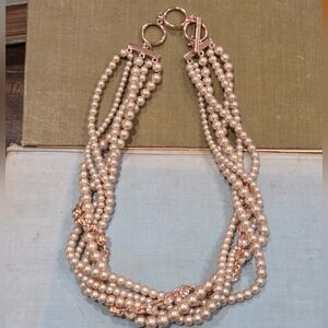 Rare Vintage Givenchy Rose Gold Pearl Choker + Silver Dainty Necklace